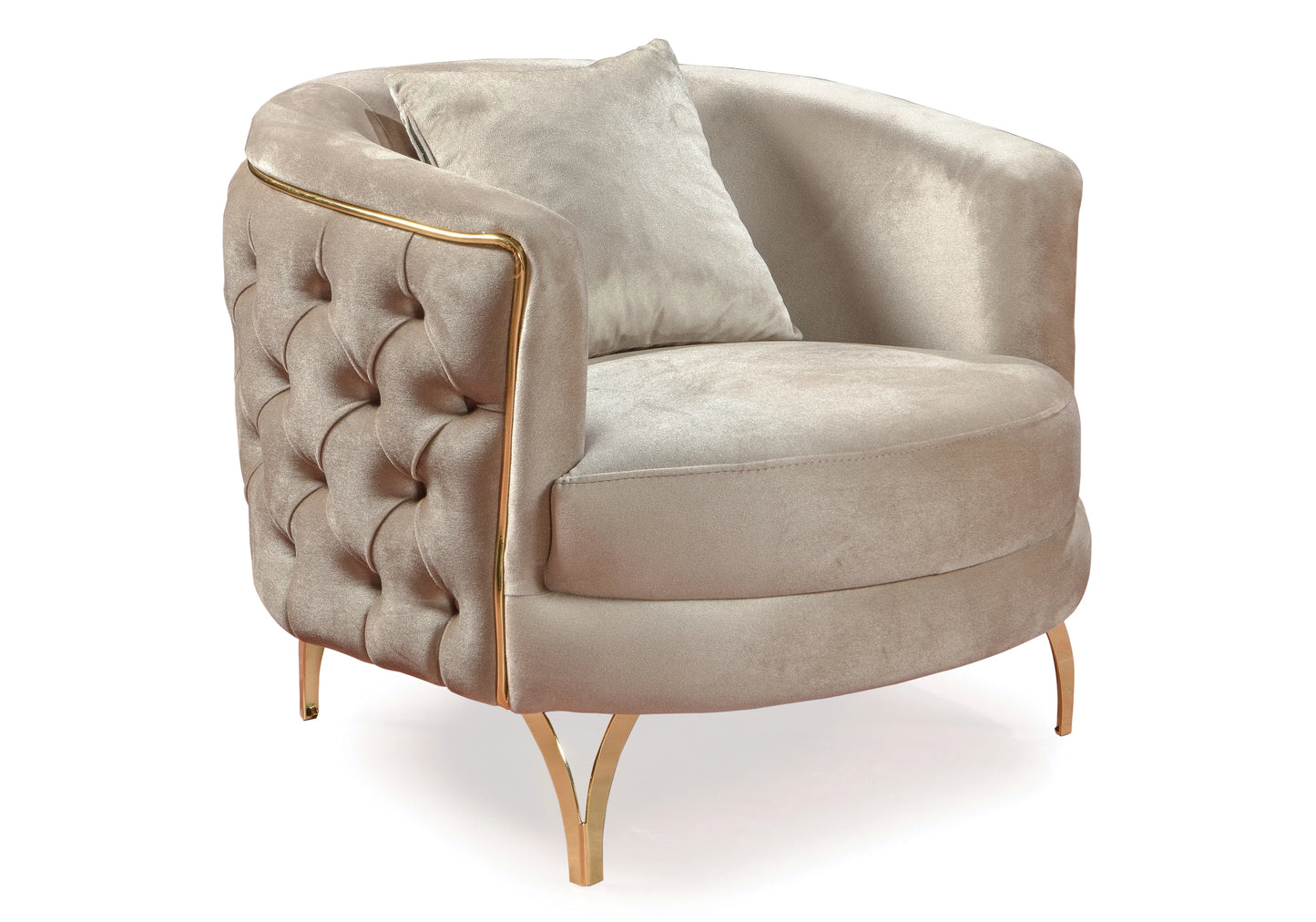 Canapé Turc Capitonné Velours Beige Doré – BELLA - DEKOFLIX