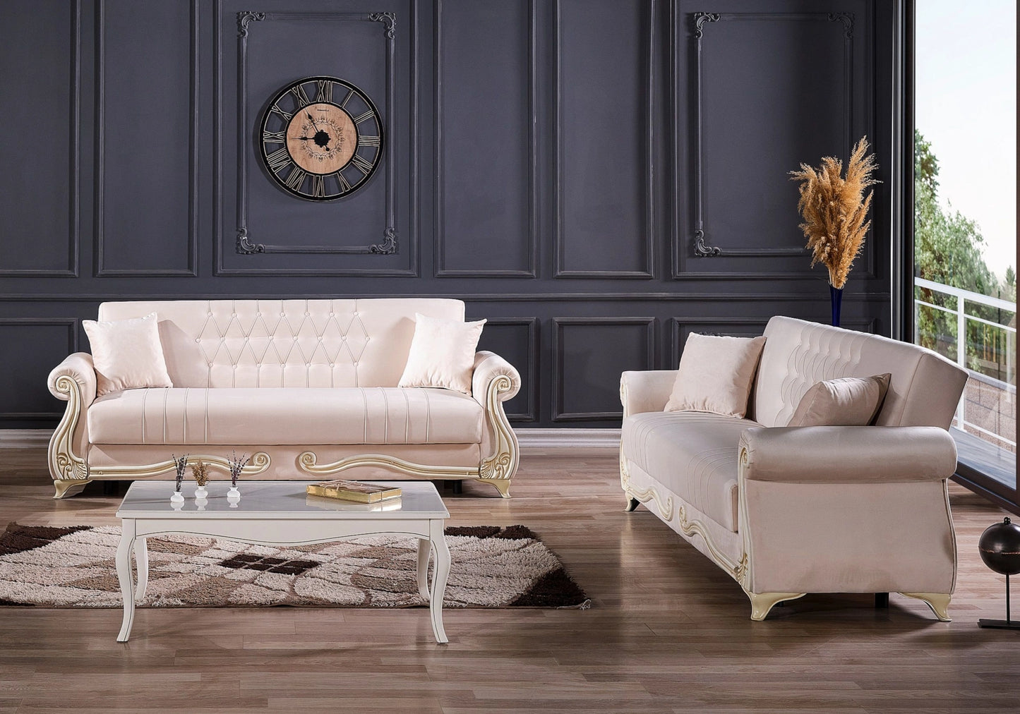 Canapé baroque rose convertible avec coffre – ALYA