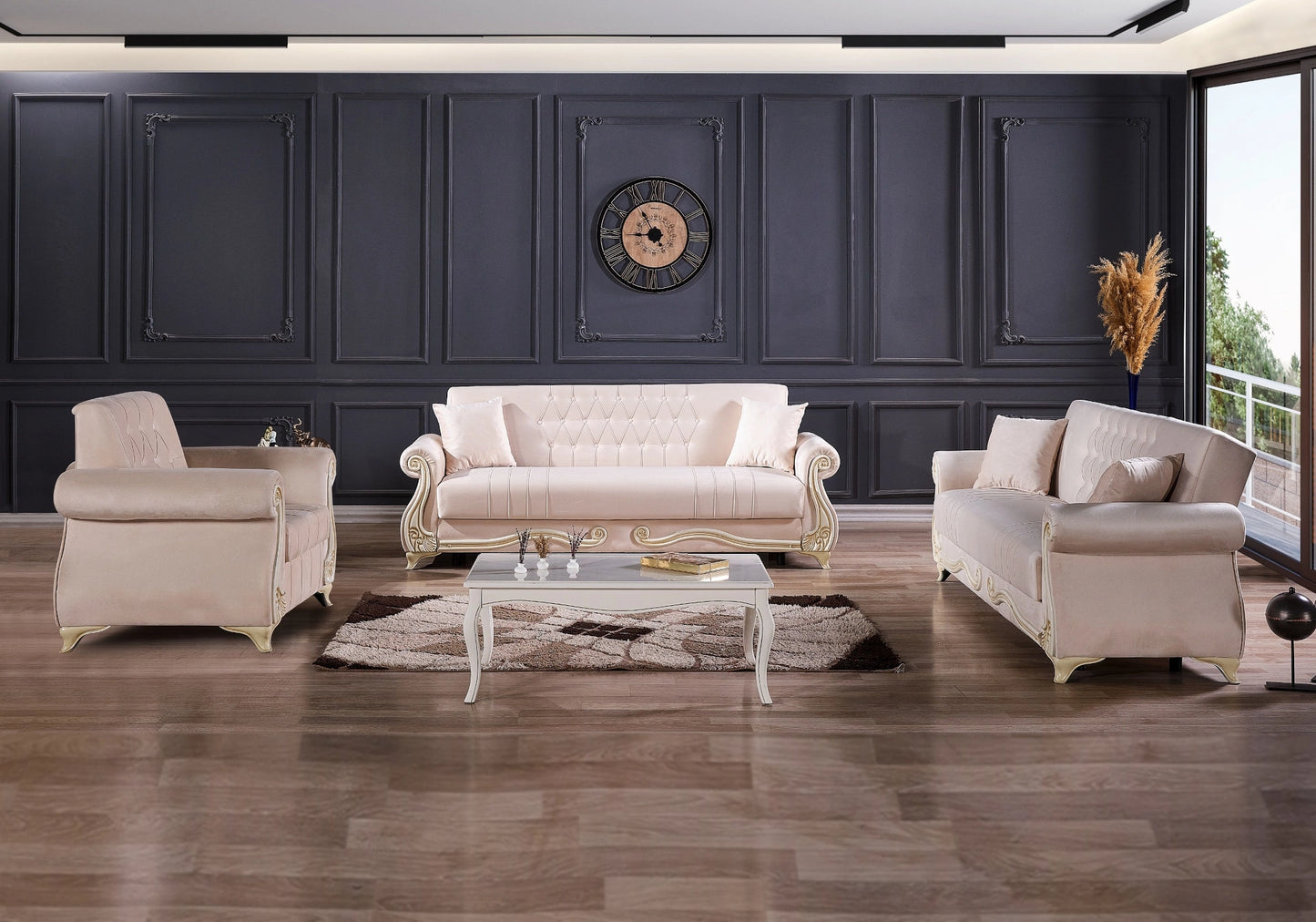 Canapé baroque rose convertible avec coffre – ALYA