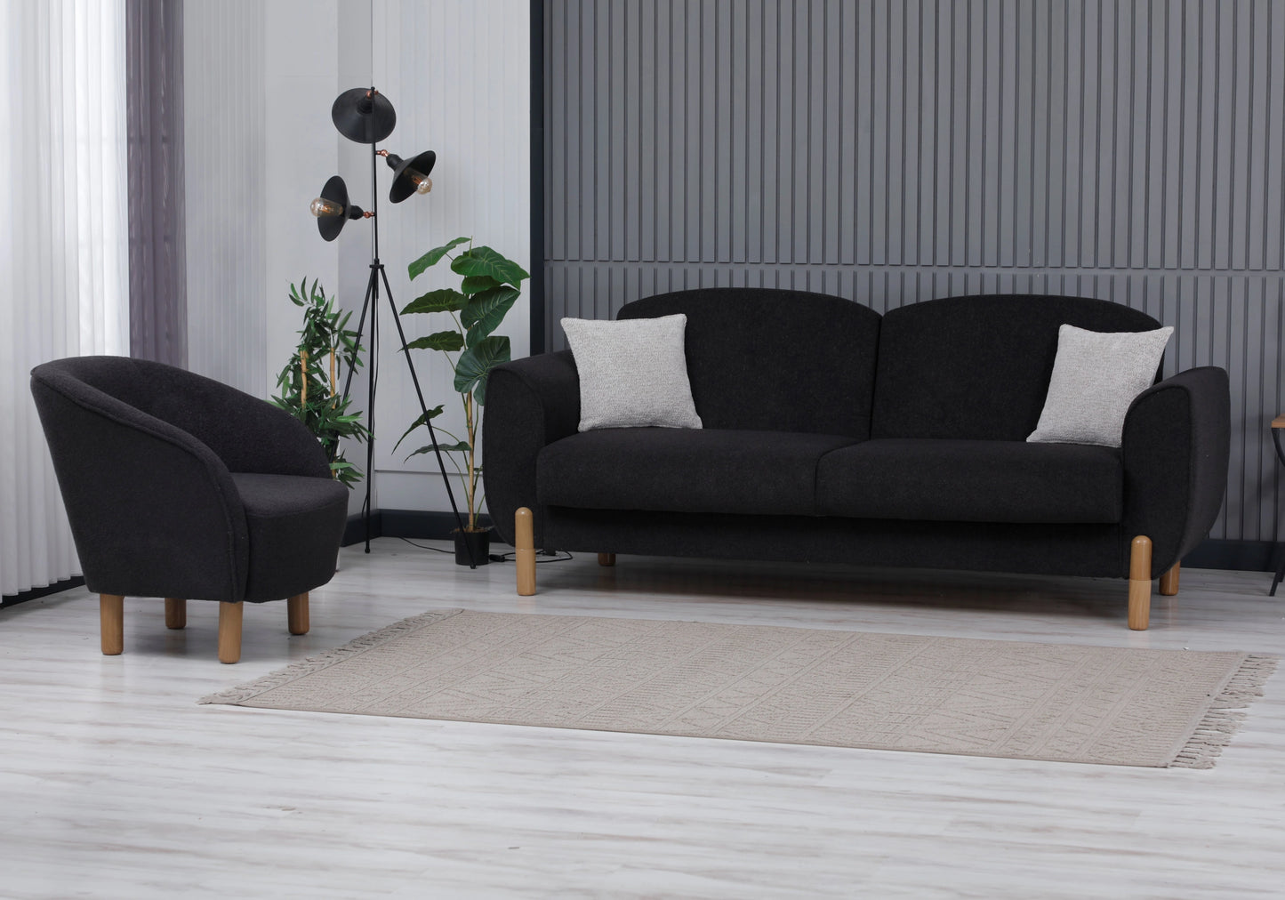 Canapé bouclé noir convertible avec coffre – BOHÊME