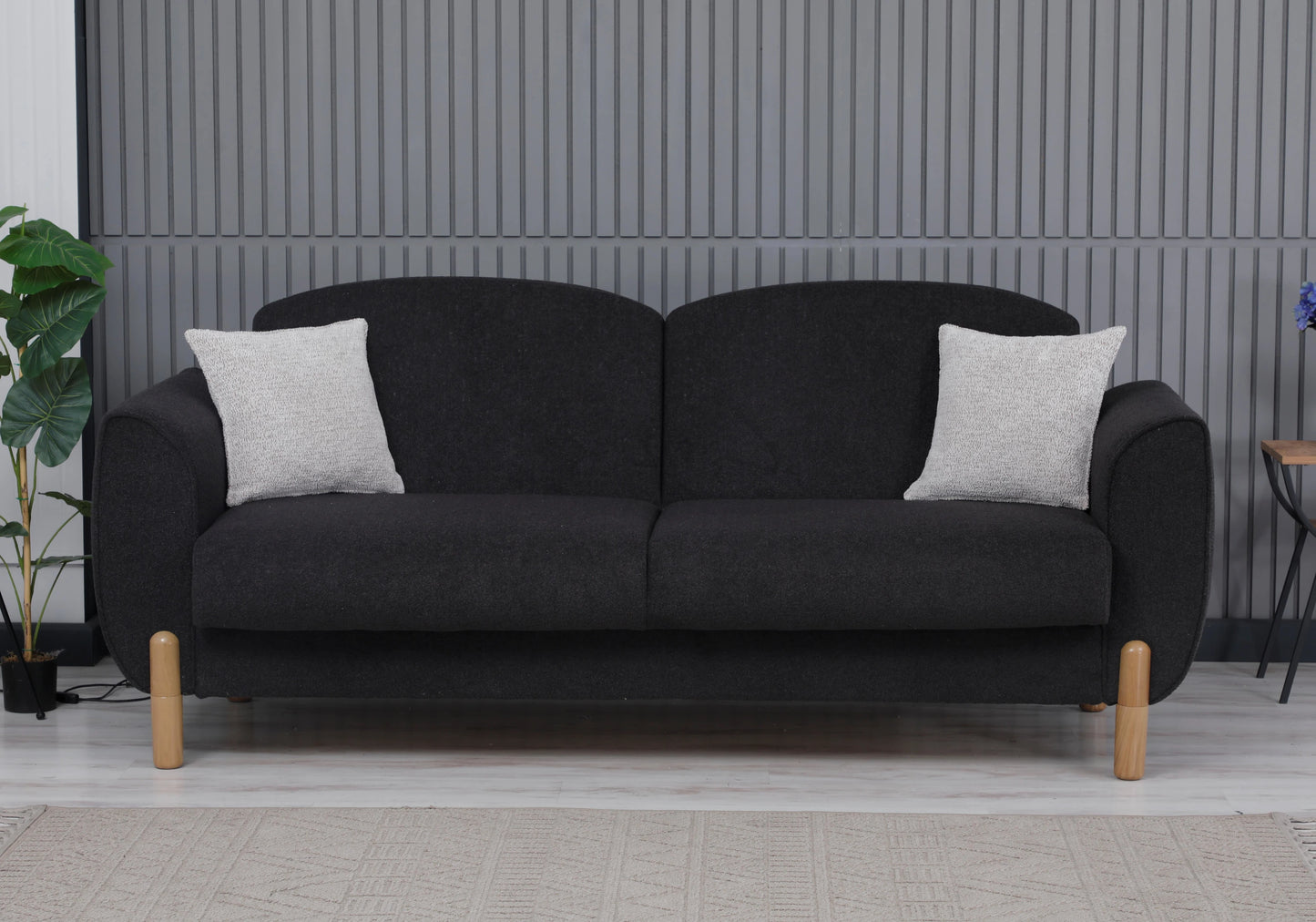 Canapé bouclé noir convertible avec coffre – BOHÊME