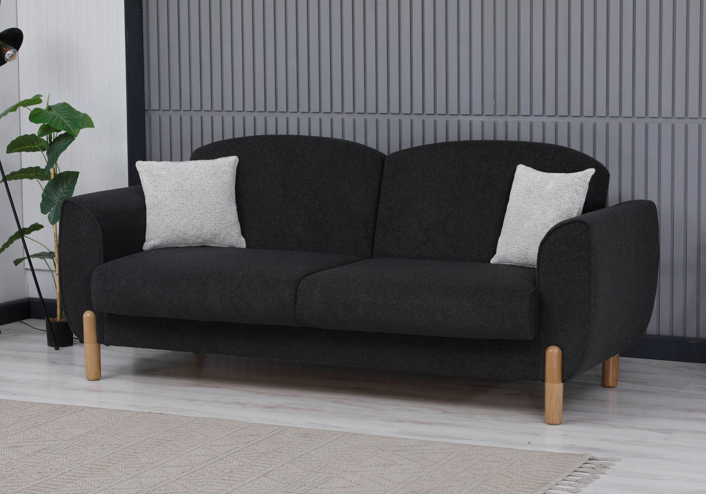 Canapé bouclé noir convertible avec coffre – BOHÊME
