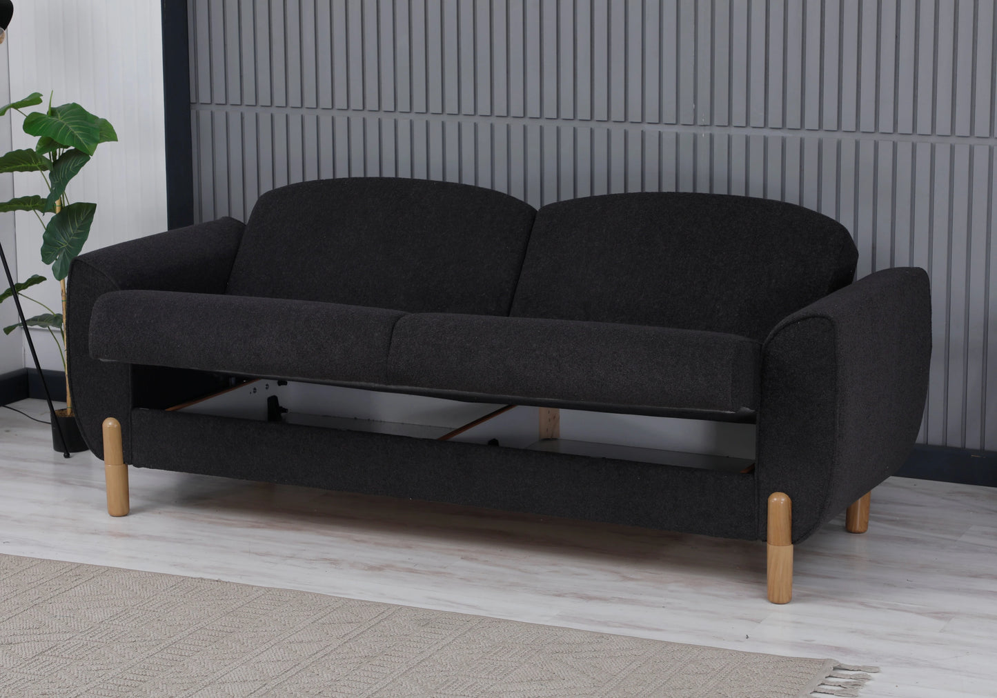 Canapé bouclé noir convertible avec coffre – BOHÊME