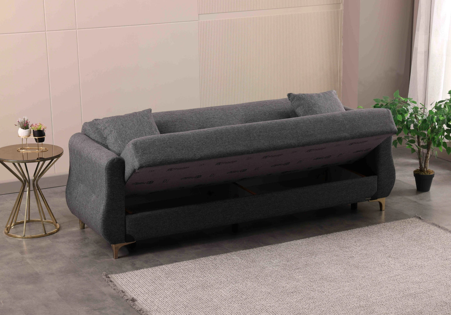 Canapé convertible avec coffre de rangement gris – CITY
