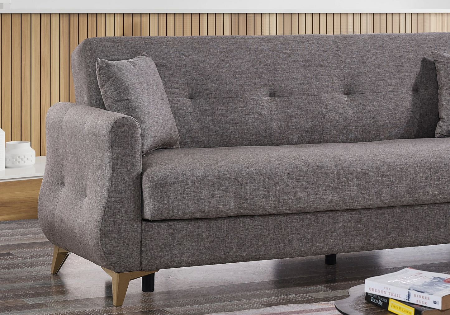 Canapé convertible avec coffre de rangement taupe – CITY