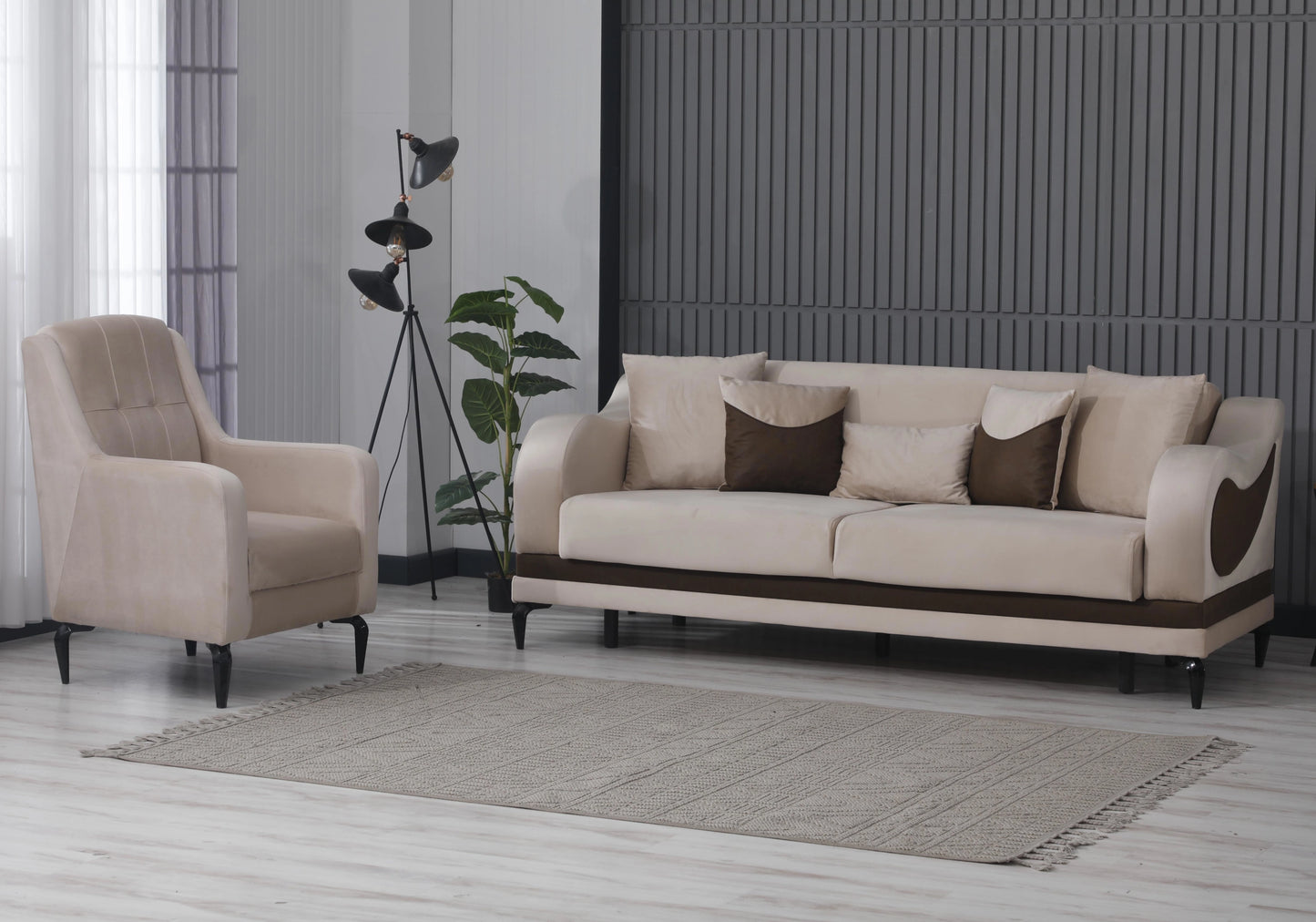 Canapé convertible avec coffre velours beige – SOFIA