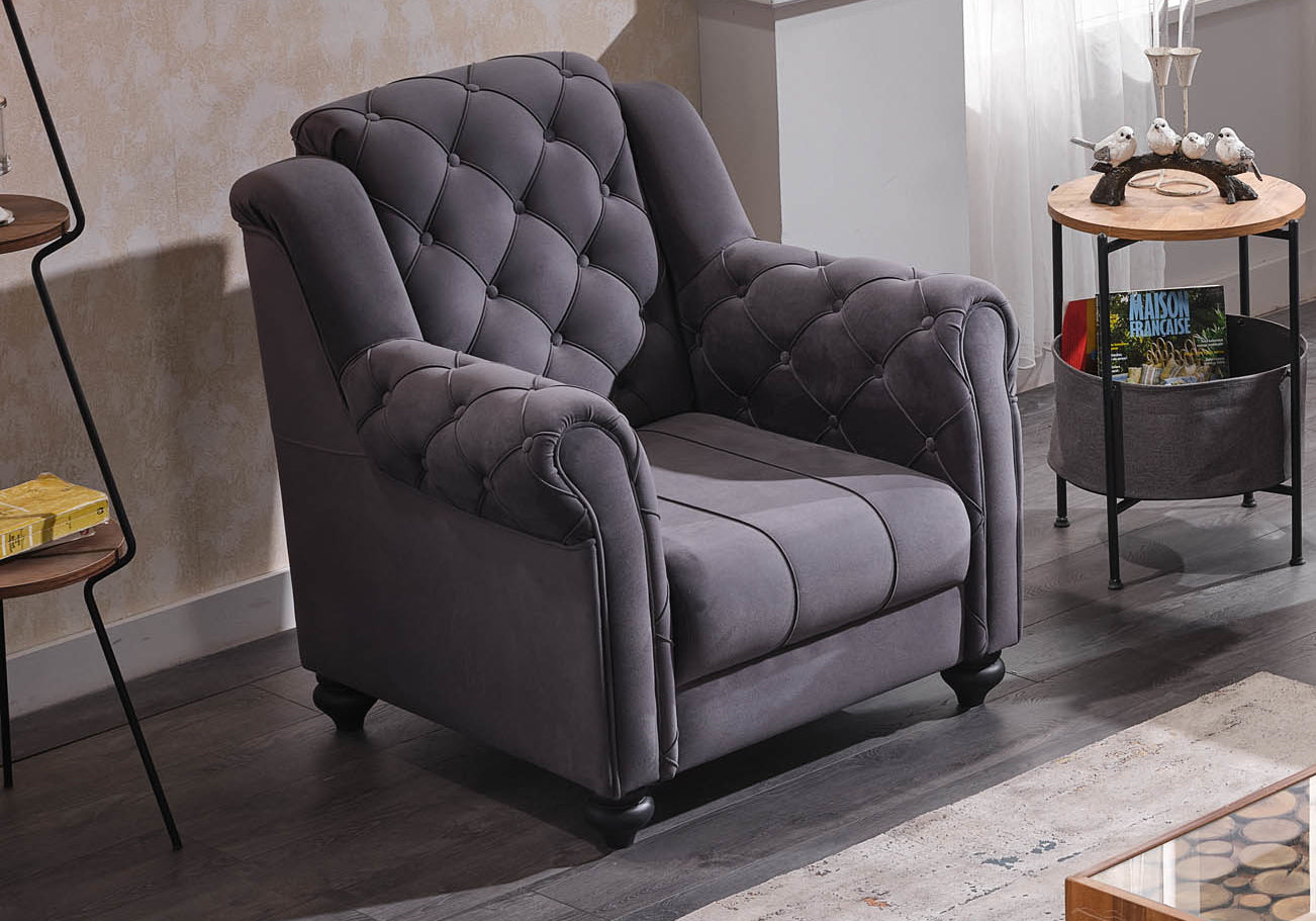 Canapé convertible capitonné velours gris – MEVA