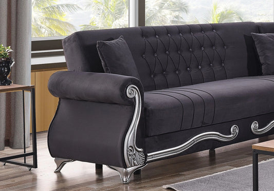 Canapé d’angle baroque gris convertible avec coffre – ALYA