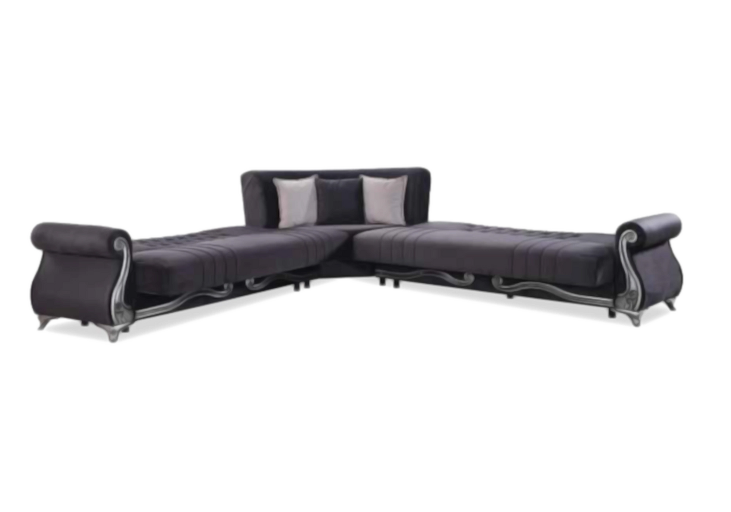 Canapé d’angle baroque gris convertible avec coffre – ALYA