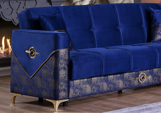 Canapé d’angle bleu convertible avec coffre – MADRID