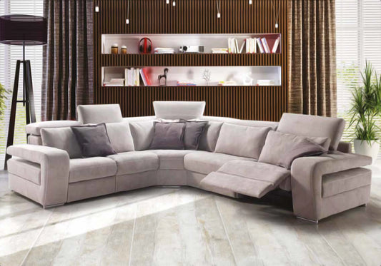 Canapé d’angle relax design tissu taupe – LUZIA