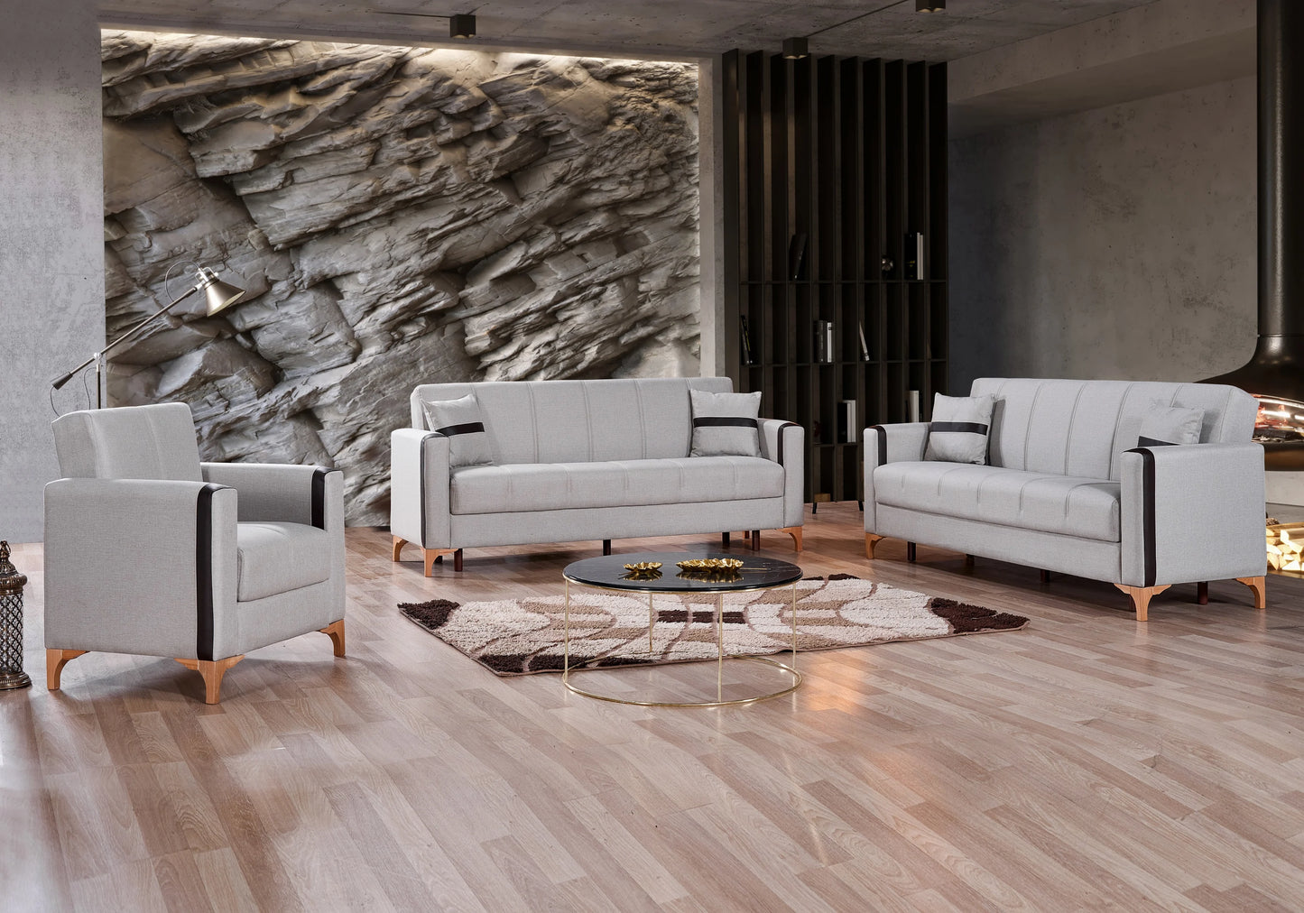 Canape lit coffre rangement tissu gris - PETRA