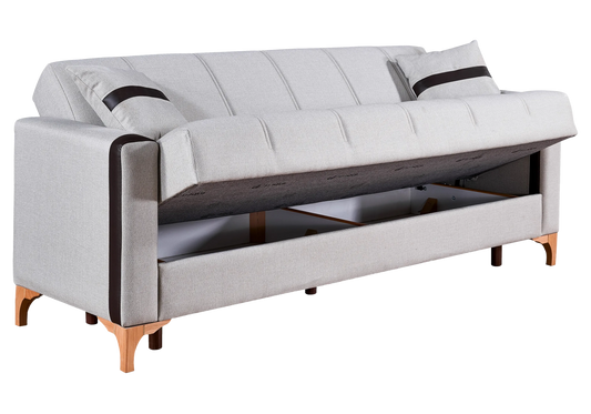 Canape lit coffre rangement tissu gris - PETRA