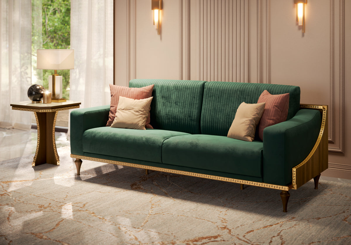 Fauteuil de salon en velours vert noyer et or 24K - Romantica