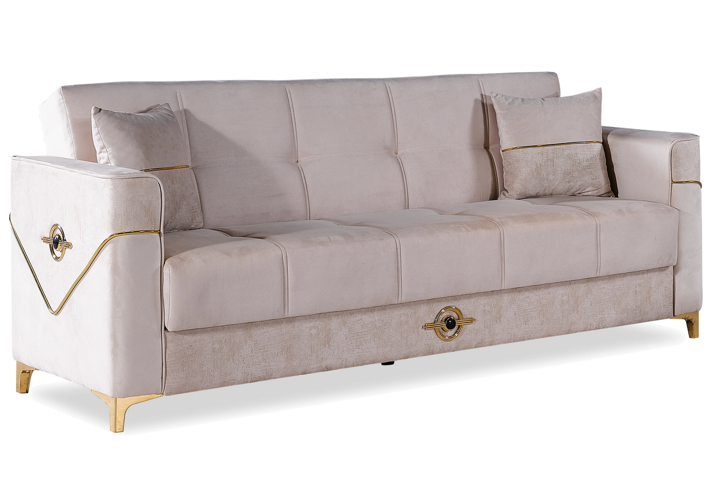 Canapé velours beige convertible avec coffre – MADRID