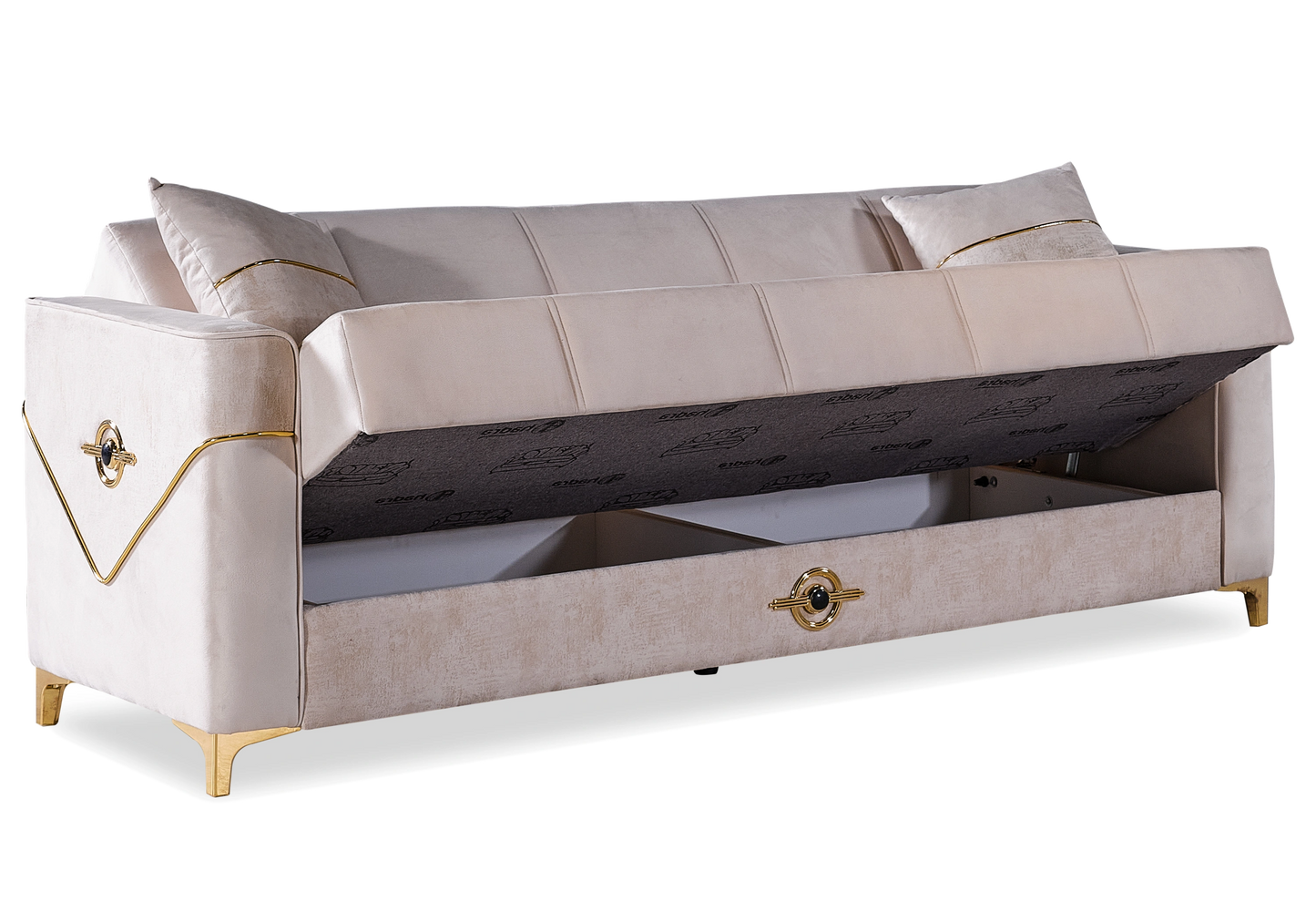 Canapé velours beige convertible avec coffre – MADRID