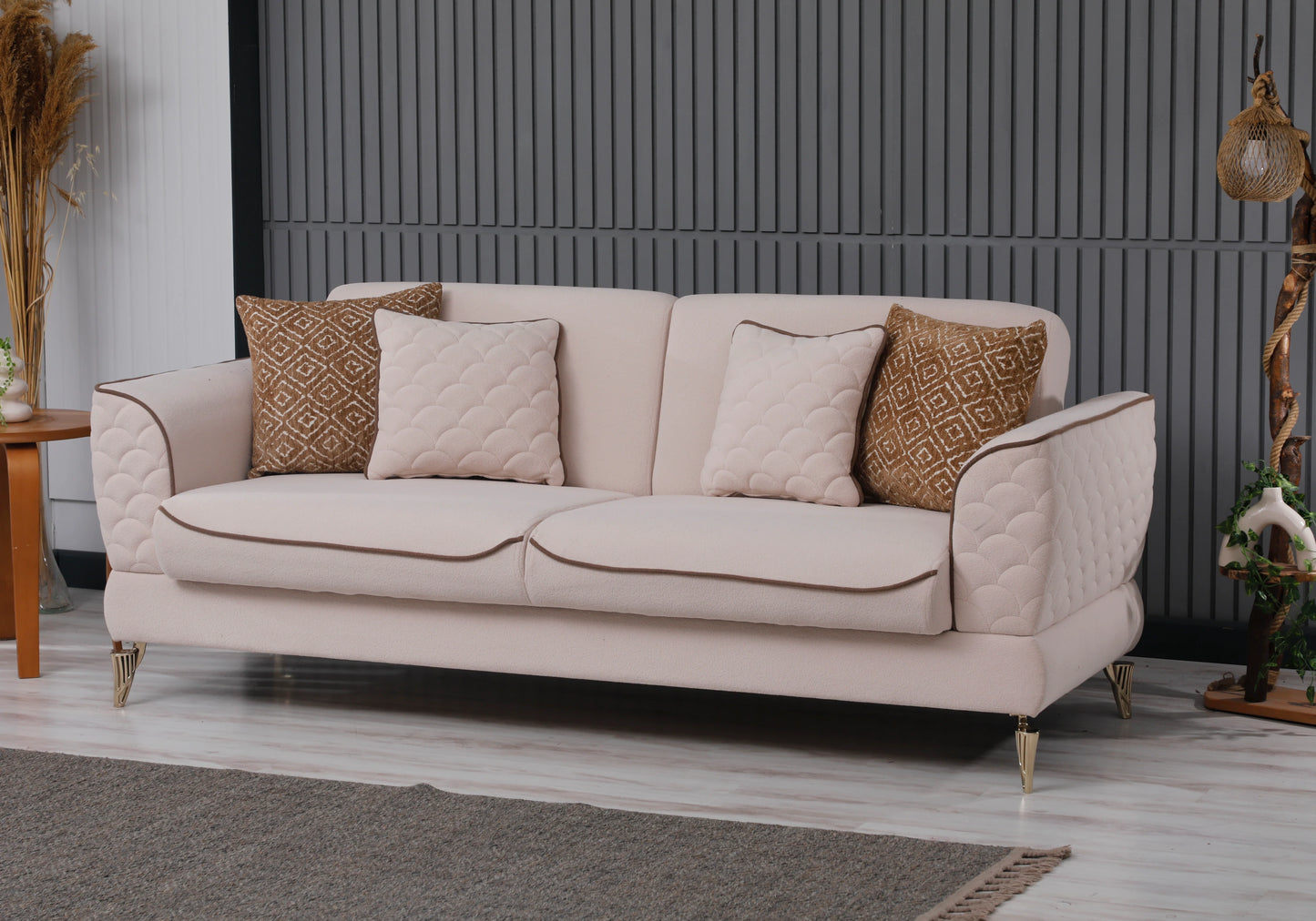 Canapé velours beige convertible avec coffre - NOOR