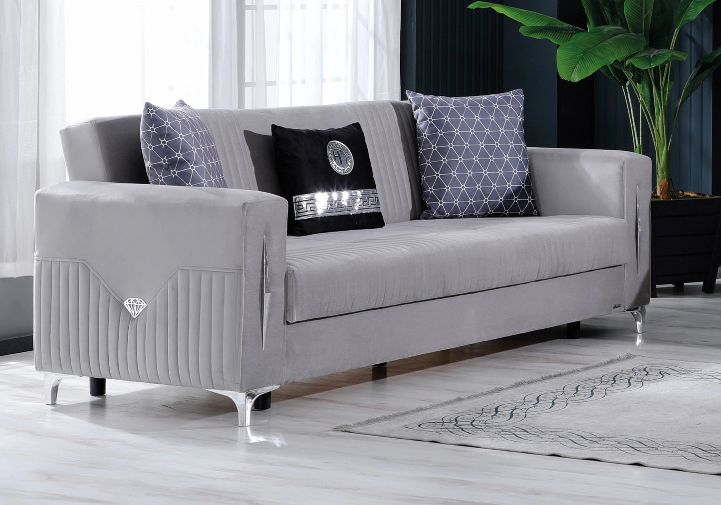 Canapé velours gris convertible avec coffre - ZARA