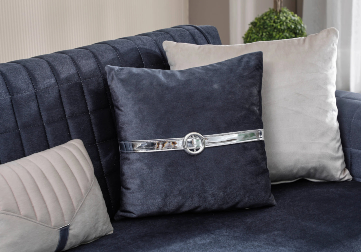 Canapé velours bleu nuit convertible coffre – ATLAS