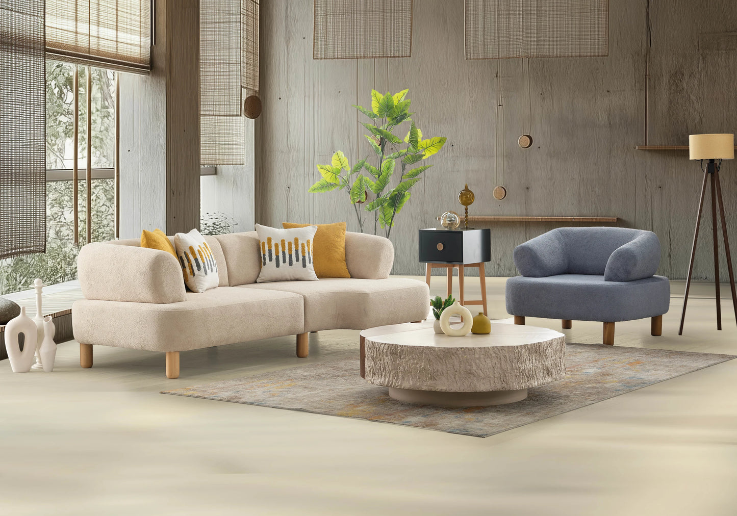 Canapé bouclé méridienne dossier réglable – CARLOS