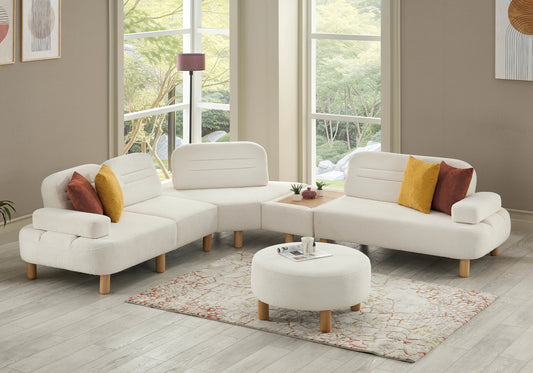 Canapé d’angle modulable bouclé blanc – ANGEL