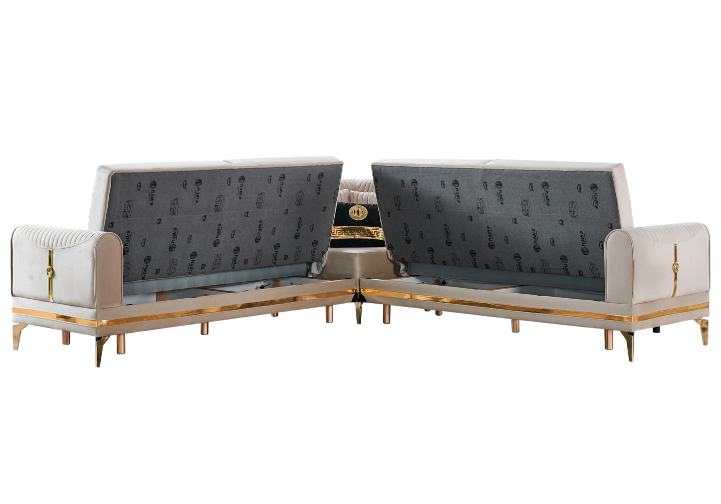 Canapé d’angle velours beige convertible avec coffre – LOFT