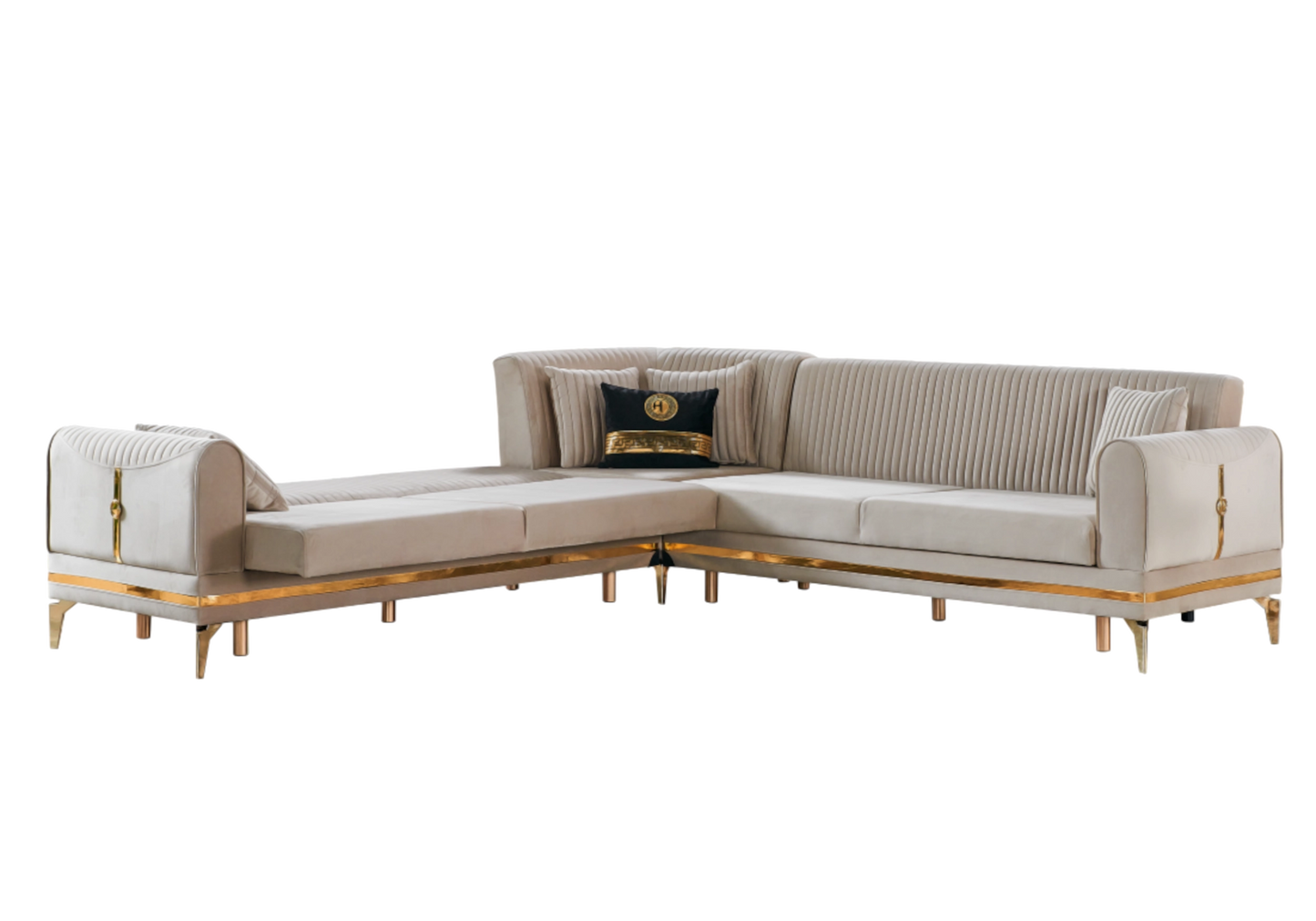 Canapé d’angle velours beige convertible avec coffre – LOFT