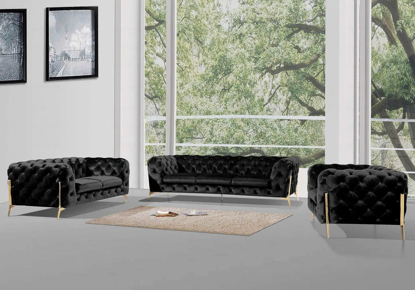 Canapés 3+2+1 chesterfield noir PACO BM Design