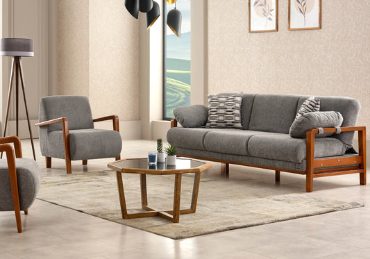 Canapé scandinave bois gris convertible – LENY