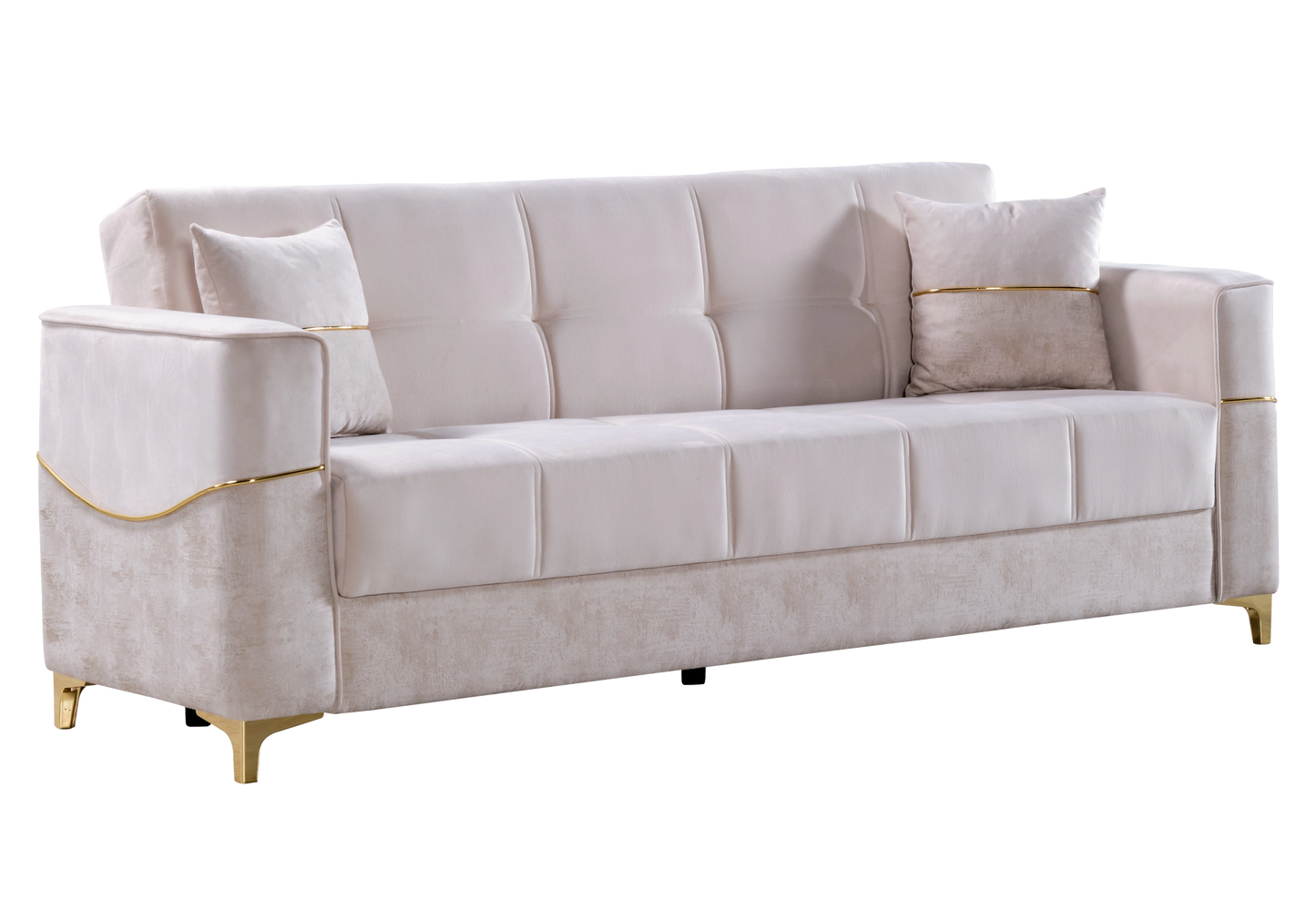 Canapé velours beige convertible avec coffre – LIVIA