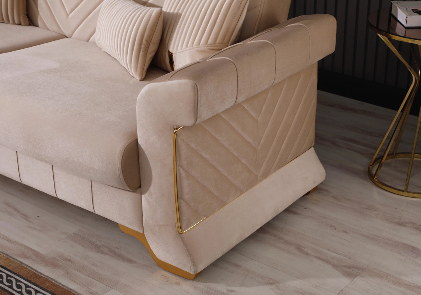 Canapé velours beige convertible coffre – REXA