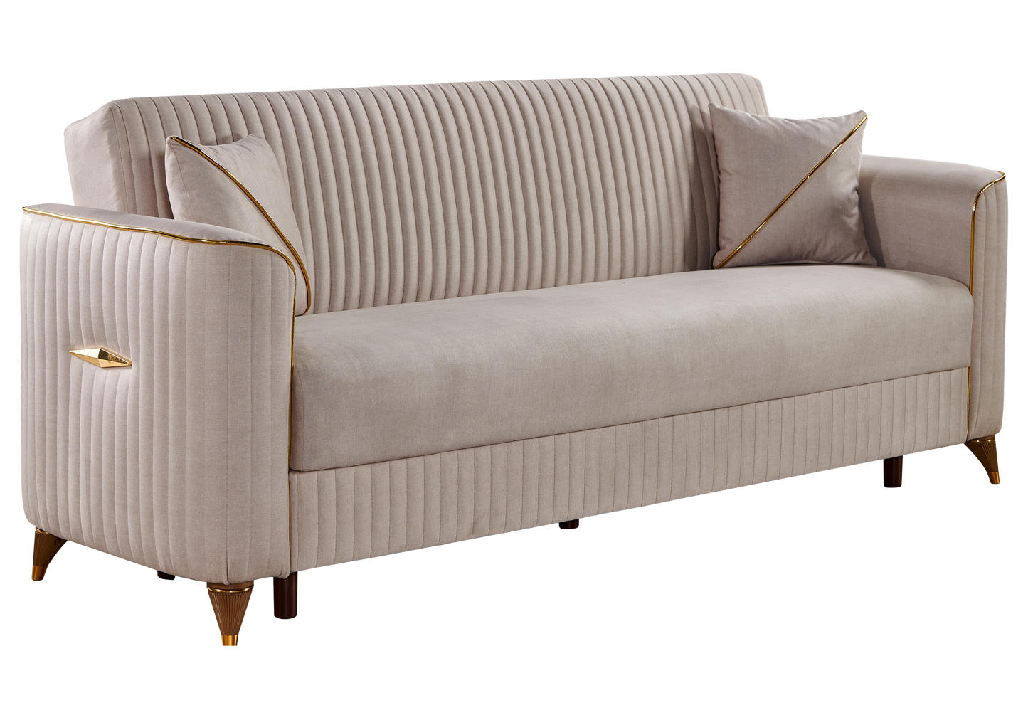 Canapé velours beige rétro convertible avec coffre – ZEBRA