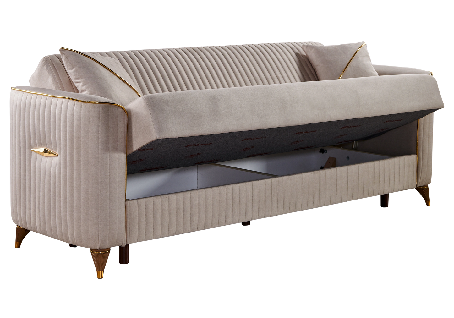 Canapé velours beige rétro convertible avec coffre – ZEBRA