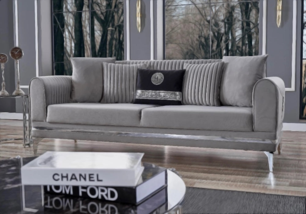 Canapé velours gris convertible avec coffre – LOFT