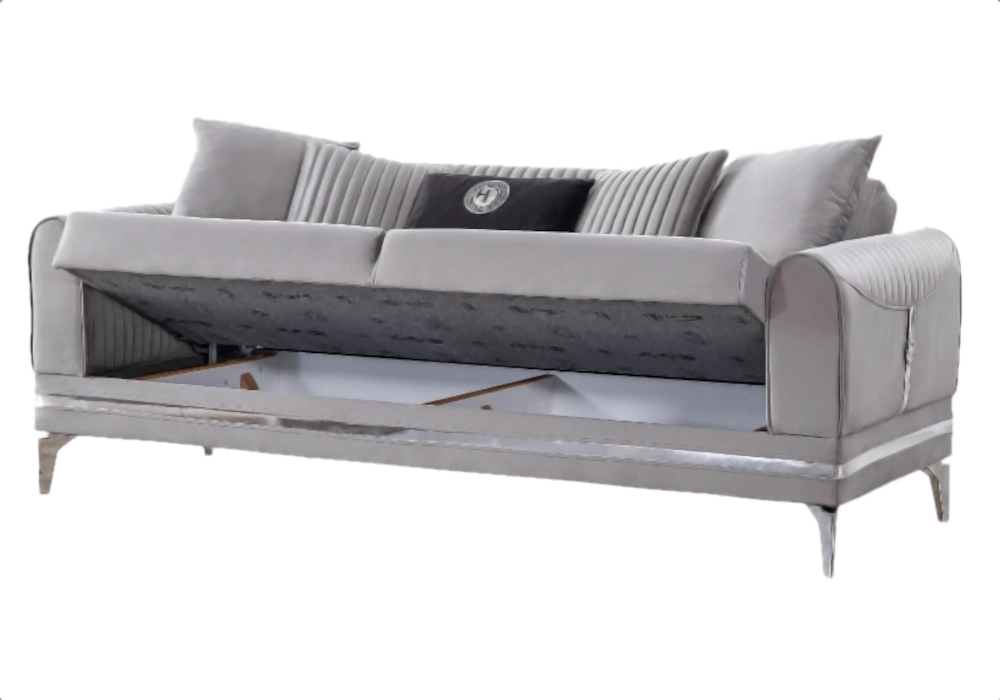 Canapé velours gris convertible avec coffre – LOFT