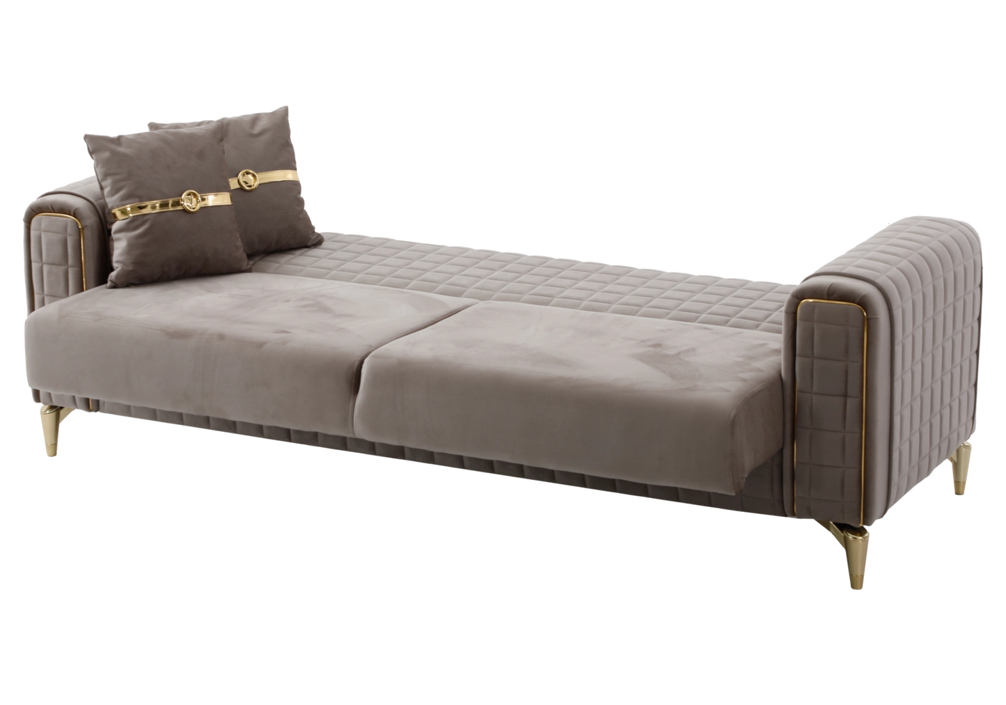 Canapé velours moka convertible coffre – ATLAS