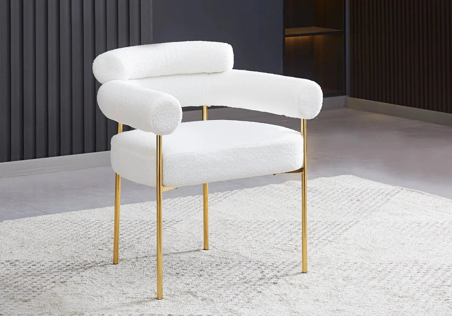 Chaise bulle velours beige pieds metal dore LAYA New Design
