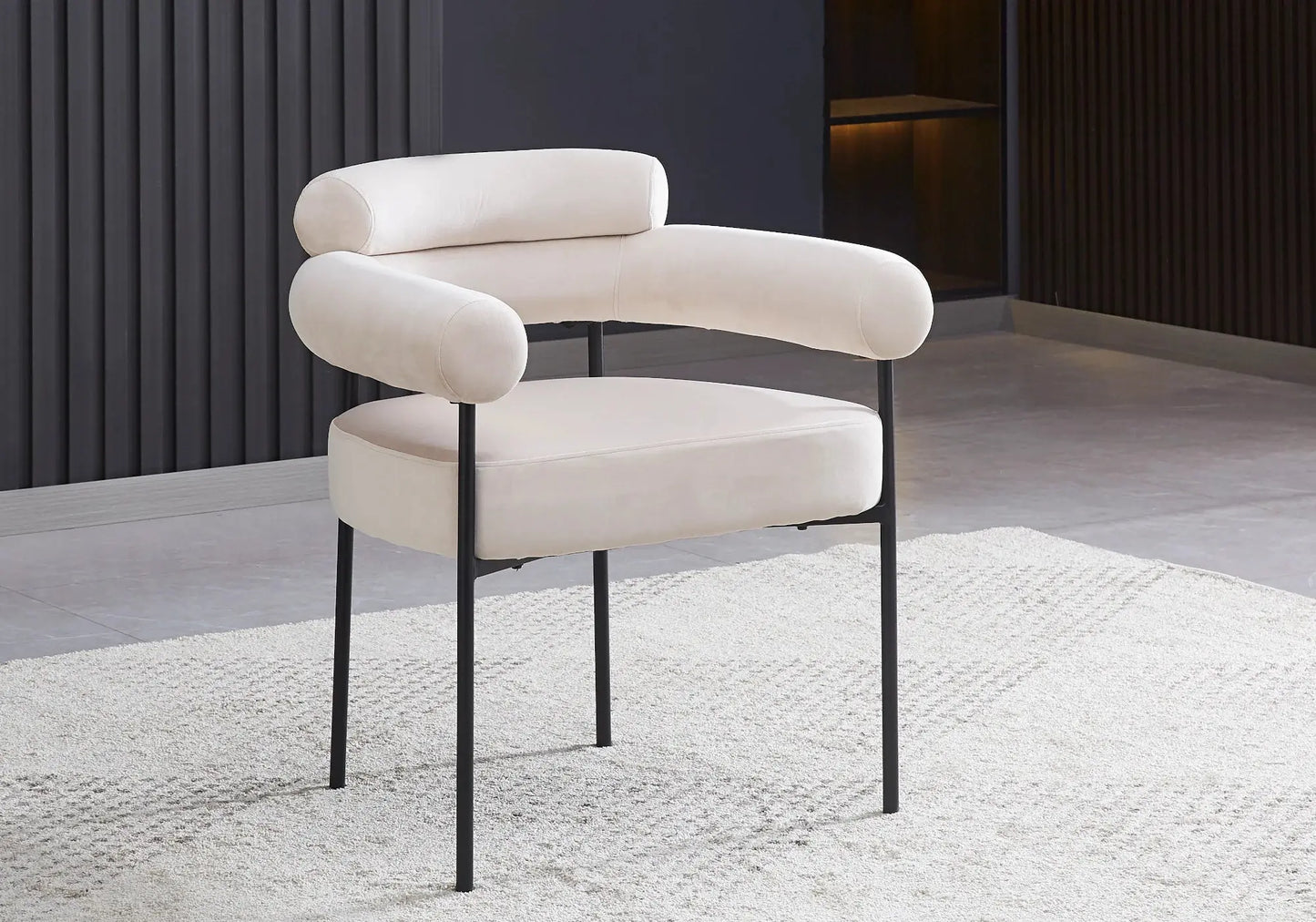 Chaise bulle velours beige pieds metal noir LAYA New Design