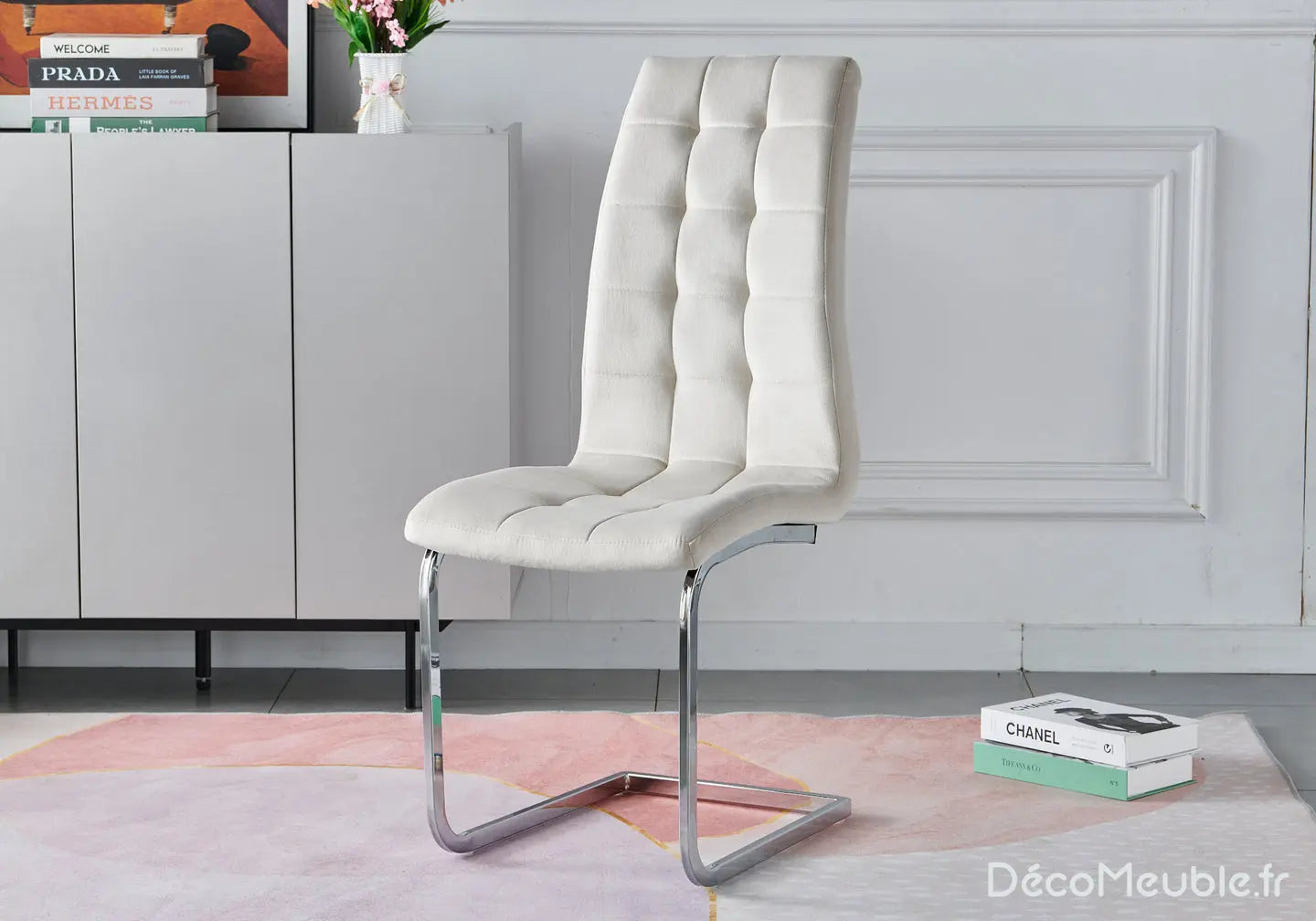 Chaise capitonné velours beige SIA (lot de 6) New Design