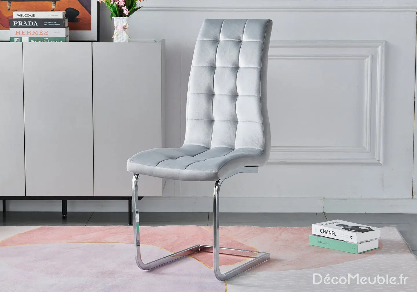 Chaise capitonné velours gris SIA (lot de 6) New Design