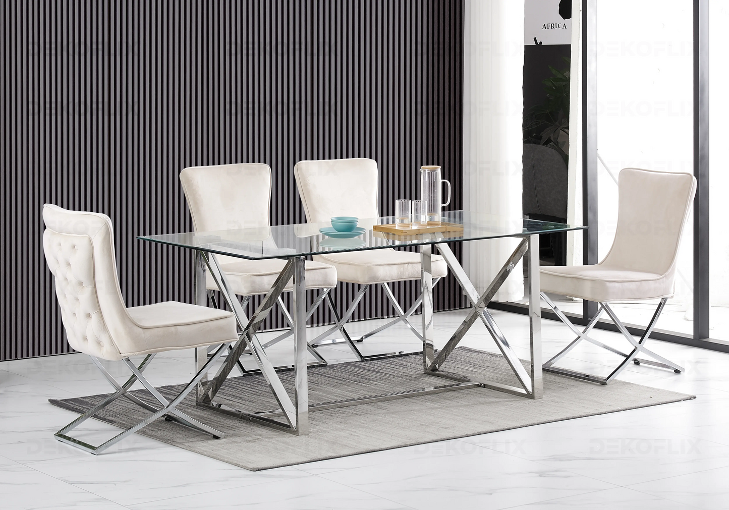 Chaise capitonnée argent beige ENZO (Lot de 2) New Design