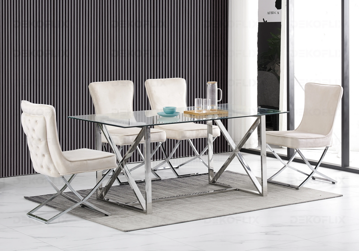 Chaise capitonnée argent beige ENZO (Lot de 2) New Design