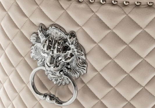 Chaise capitonnée argent beige LION New Design
