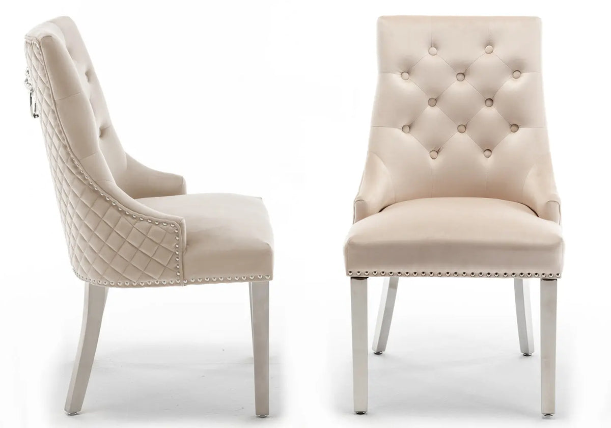 Chaise capitonnée argent beige LION New Design