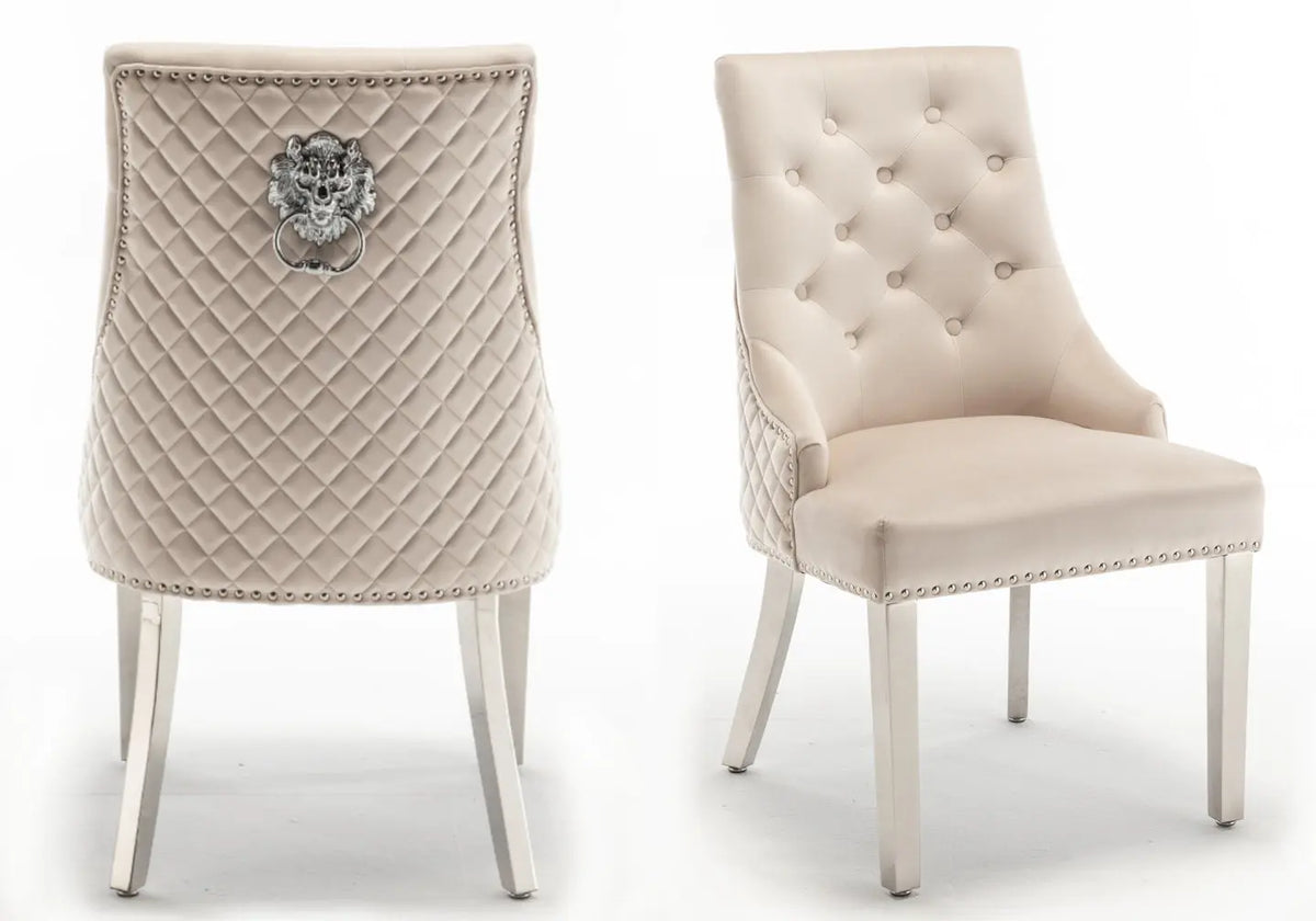 Chaise capitonnée argent beige LION New Design