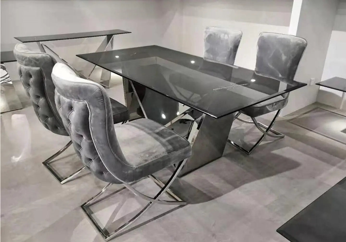 Chaise capitonnée argent gris ENZO (Lot de 2) New Design