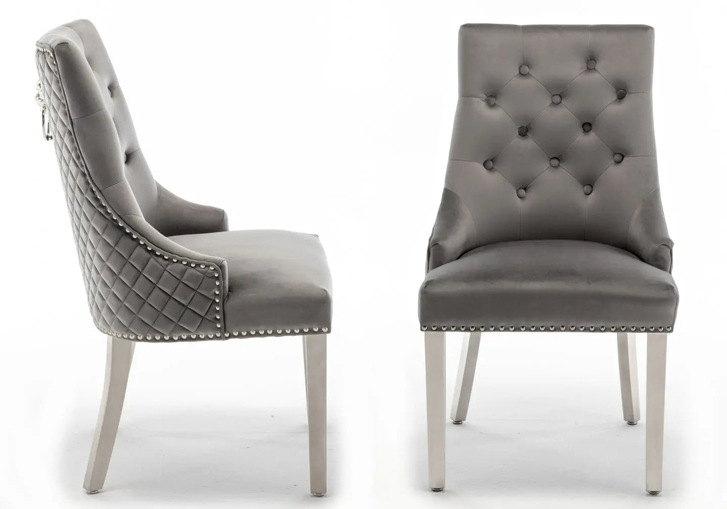 Chaise capitonnée argent gris LION New Design