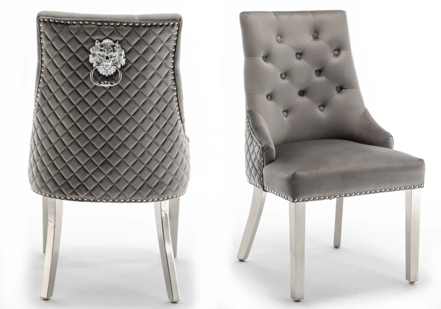 Chaise capitonnée argent gris LION New Design