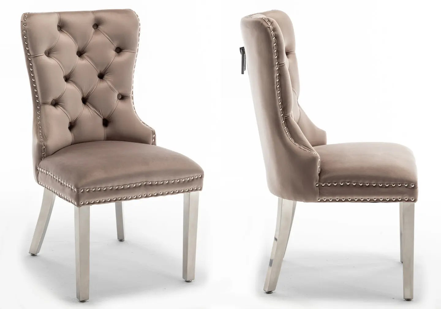 Chaise capitonnée argent moka LORA New Design