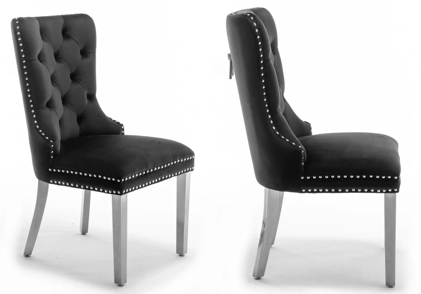 Chaise capitonnée argent noir LORA New Design